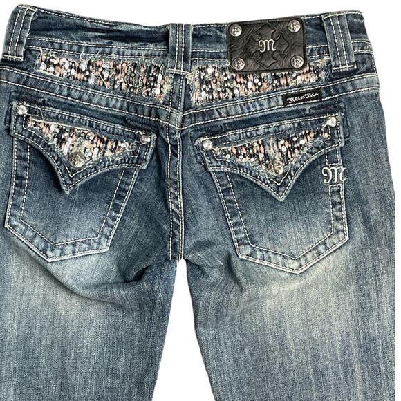 Miss Me Y2K Skinny Embellished Medium Wash Saddle Stitch Low Rise Jeans Size 27 - Picture 6 of 9
